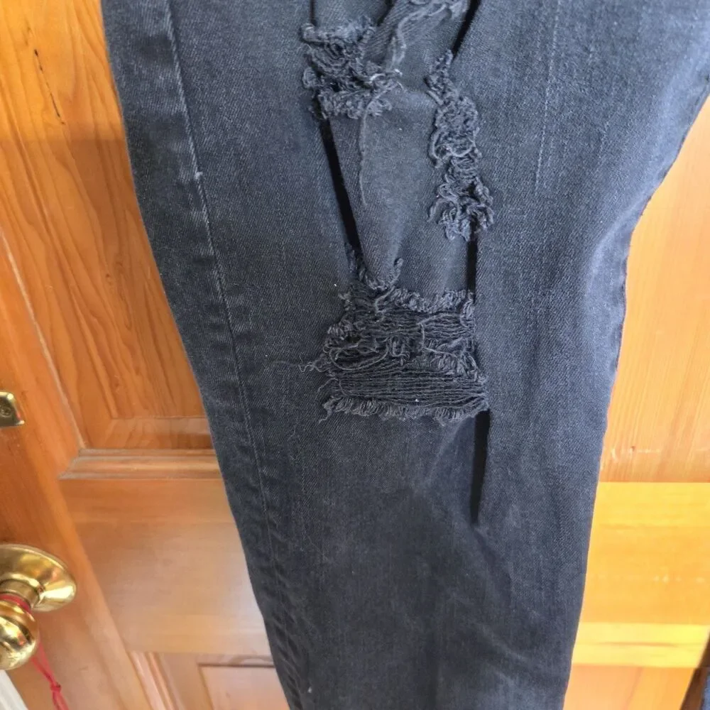 AKOO Distressed Black Denim Jeans Men's Size 40x30 Ripped Designer Streetwear